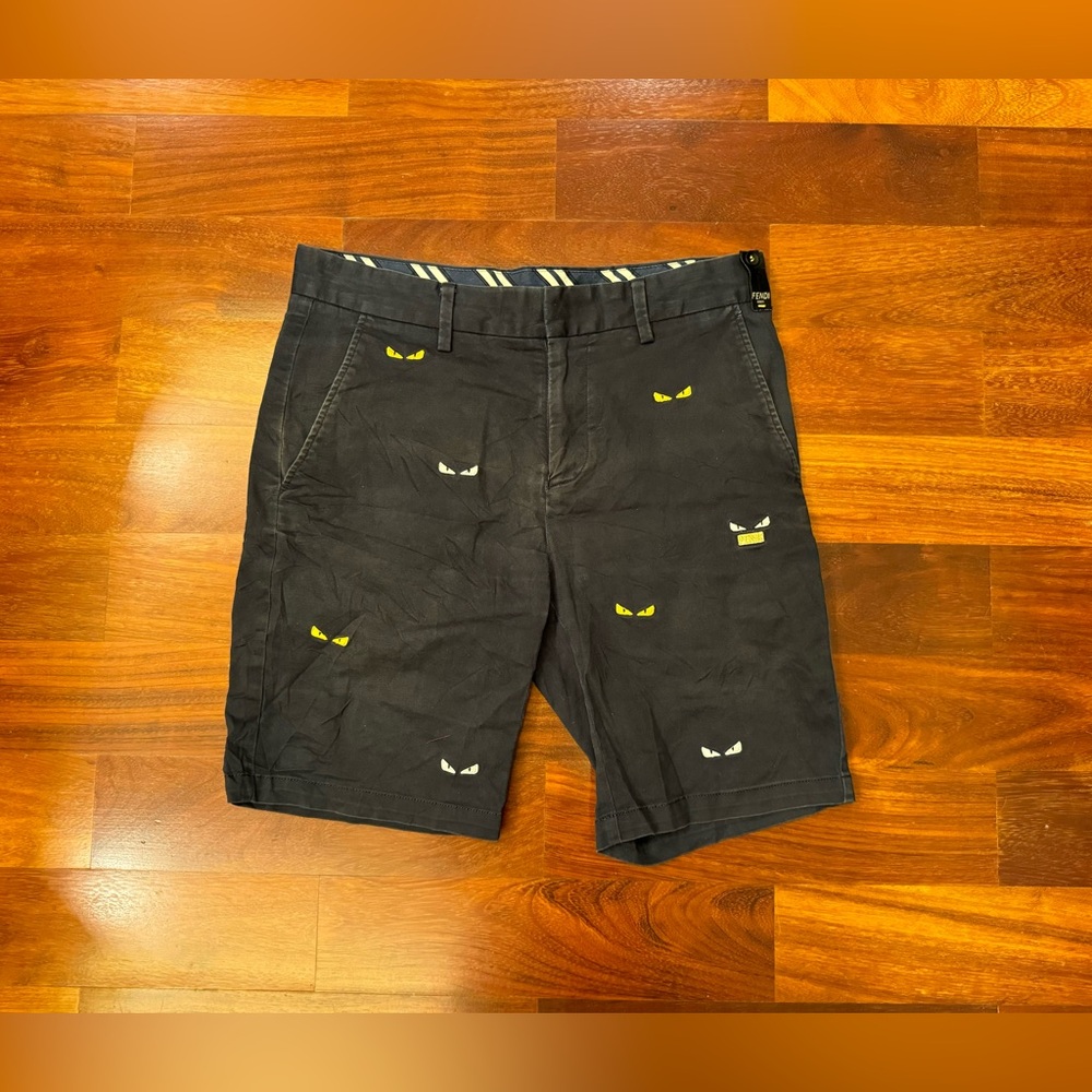 Fendi Men's Black Shorts with Eye Design